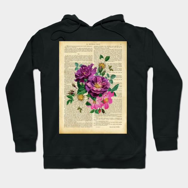 Botanical print, on old book page - dog rose Hoodie by redwitchart